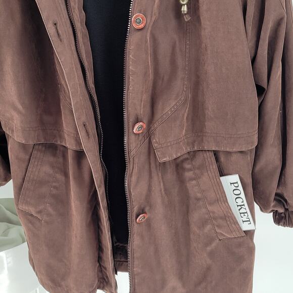 Preswick & Moore Womens Brown Detachable Interior Lining Hooded Nylon Jacket L - Picture 3 of 12